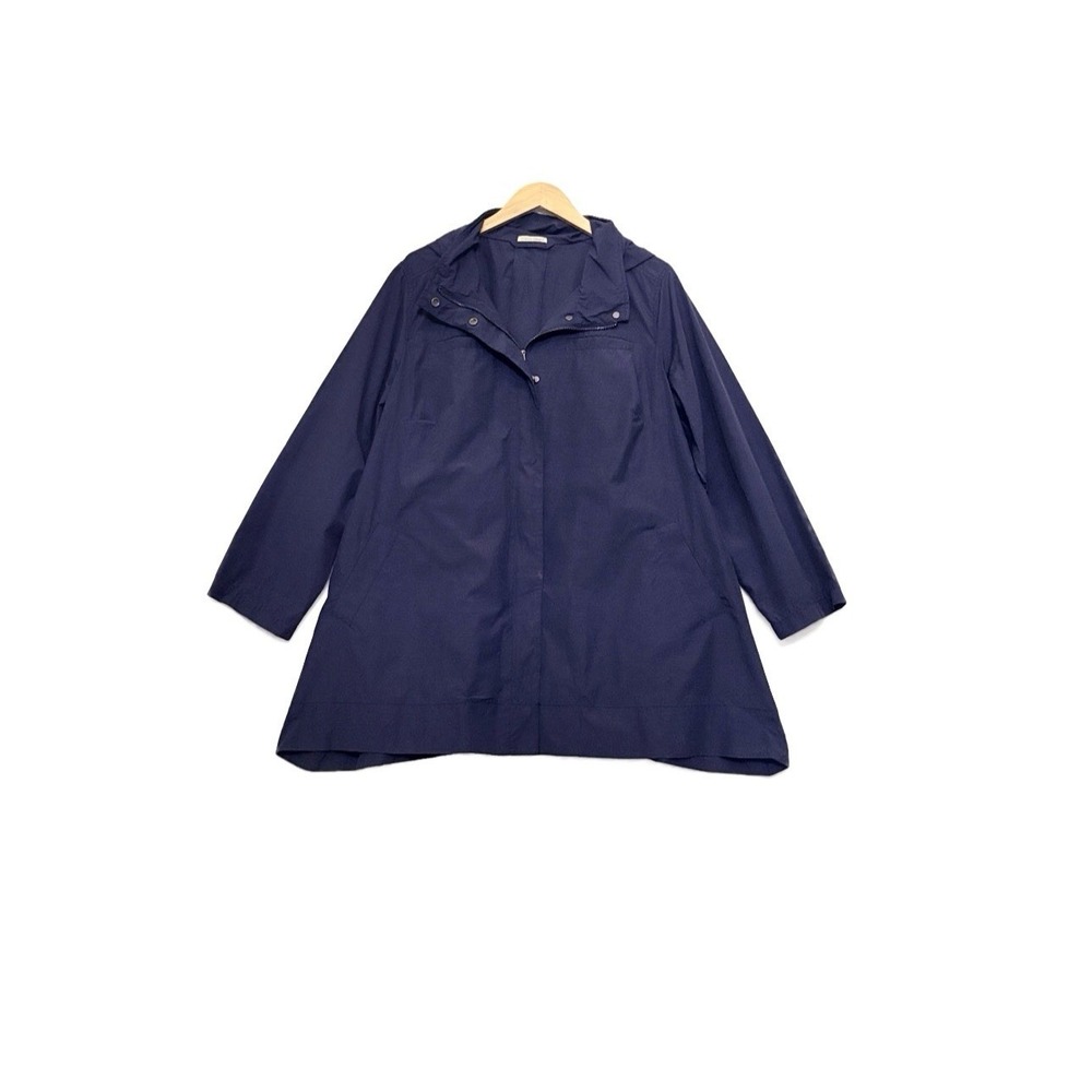 Eileen Fisher Women's XL Navy Lightweight Hooded Windbreaker Jacket Raincoat
